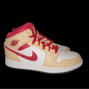 Jordan 1 Mid Light Curry Cardinal (GS)